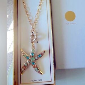 Blue and Gold Starfish Necklace Jewelry